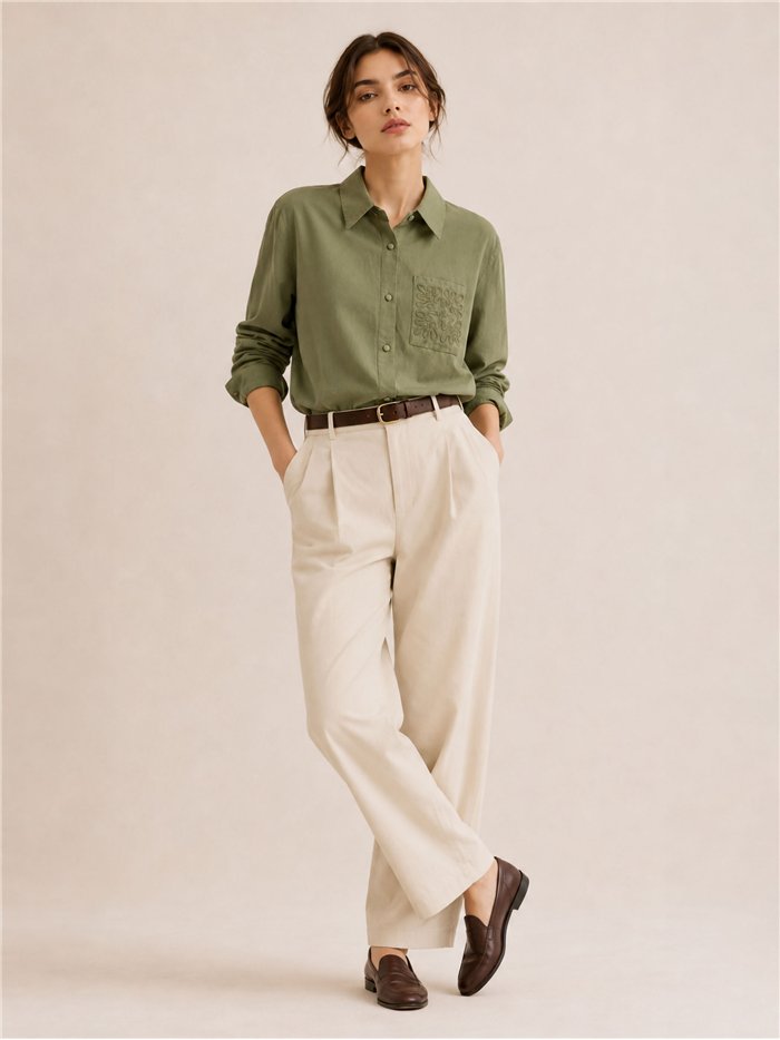 Camisa algodón bolsillo bordado