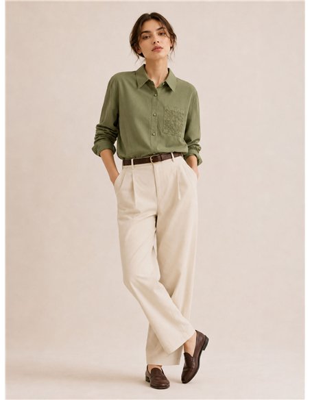Camisa algodón bolsillo bordado