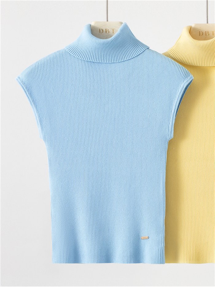Top canalé cuello vuelto