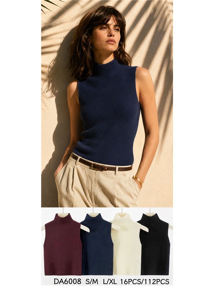 Top canalé cuello alto