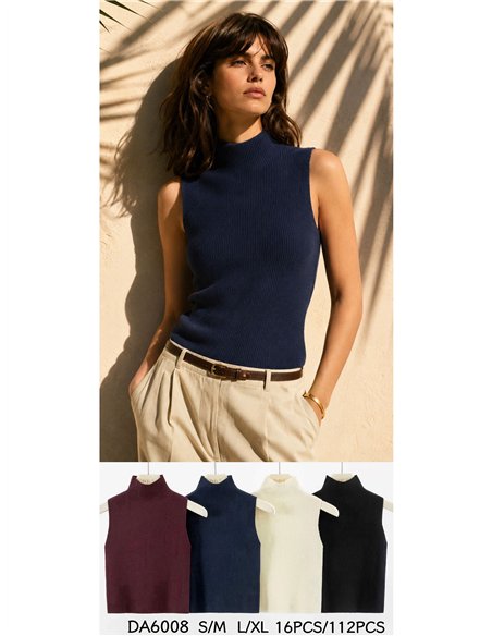 Top canalé cuello alto