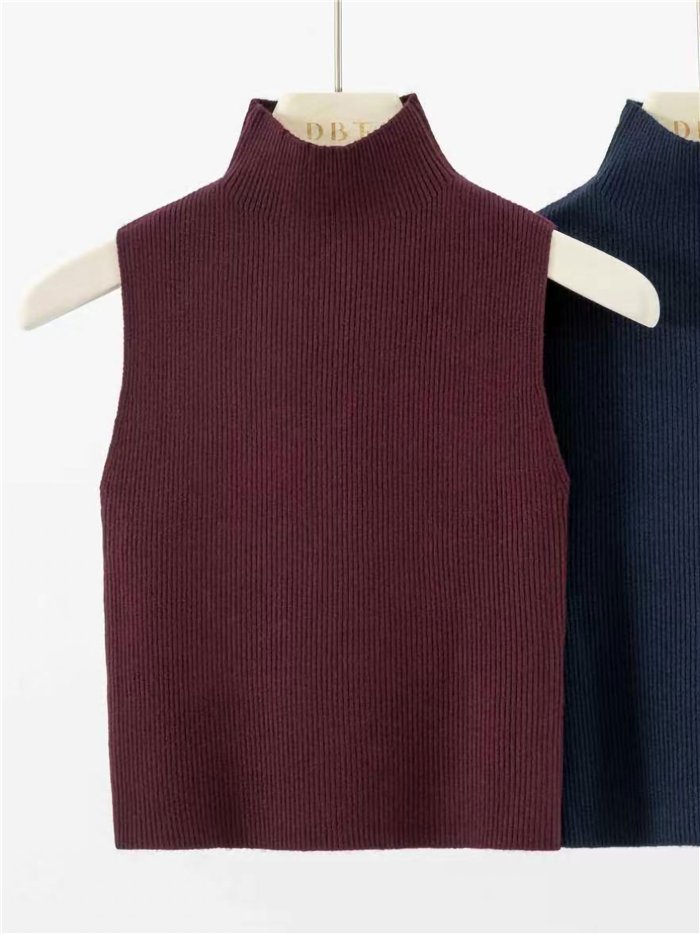 Top canalé cuello alto