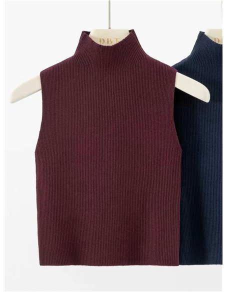 Top canalé cuello alto