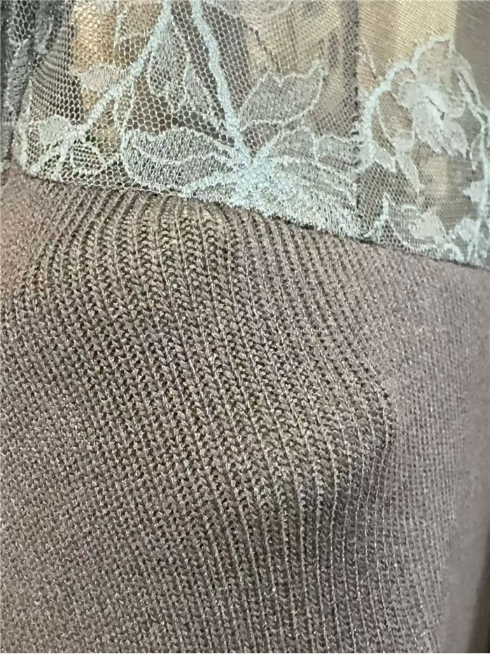 Ribbed lace yoke knit top