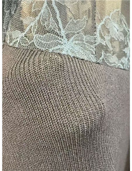 Ribbed lace yoke knit top