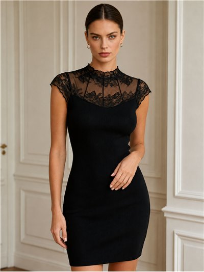 Ribbed lace yoke knit dress
