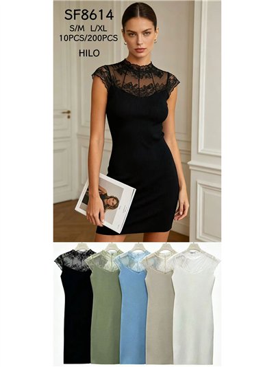 Ribbed lace yoke knit dress 2