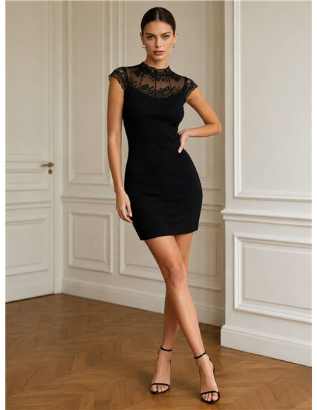 Ribbed lace yoke knit dress