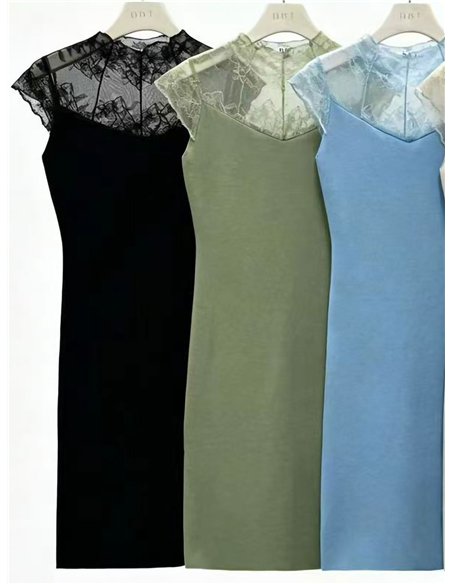 Ribbed lace yoke knit dress