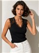 Ribbed V neck lace trim knit top