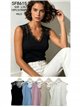 Ribbed V neck lace trim knit top