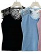 Ribbed V neck lace trim knit top