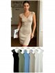 Ribbed V neck lace knit dress