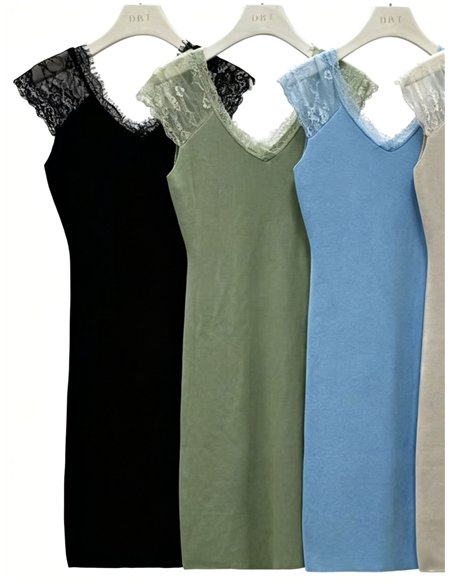 Ribbed V neck lace knit dress