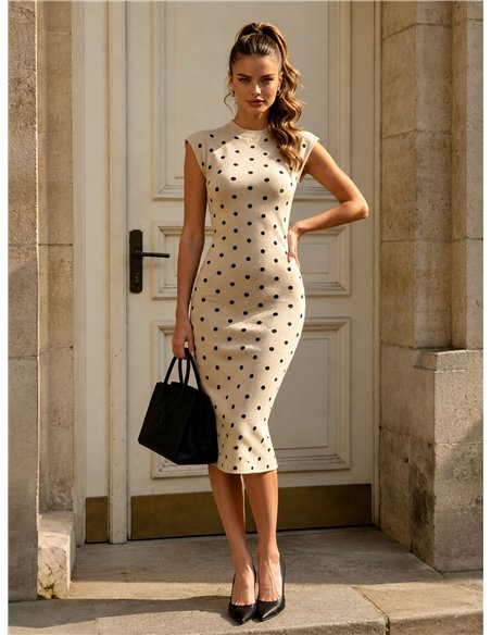 Polka dot ribbed midi knit dress