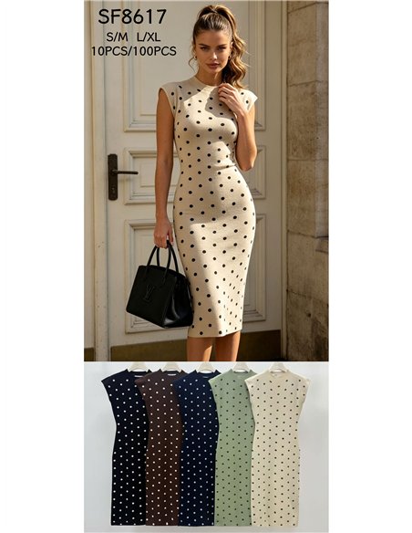 Polka dot ribbed midi knit dress