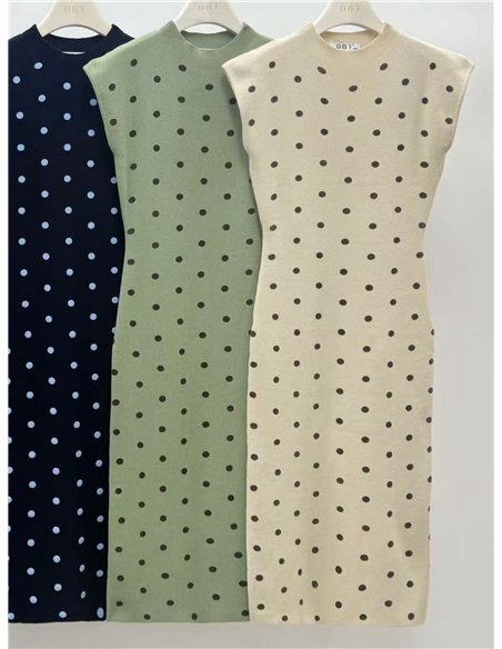 Polka dot ribbed midi knit dress