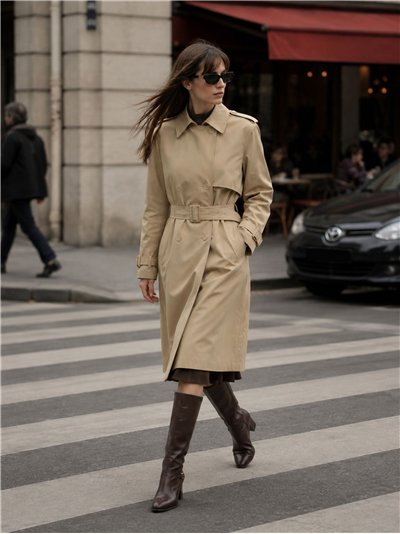 Belted long trench coat