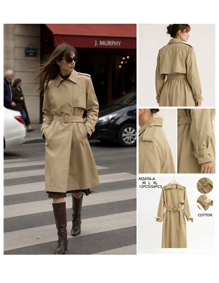 Belted long trench coat