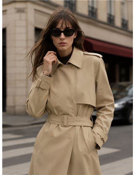 Belted long trench coat
