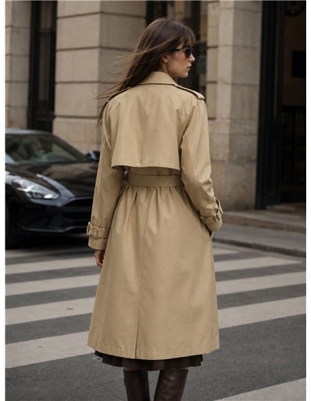 Belted long trench coat