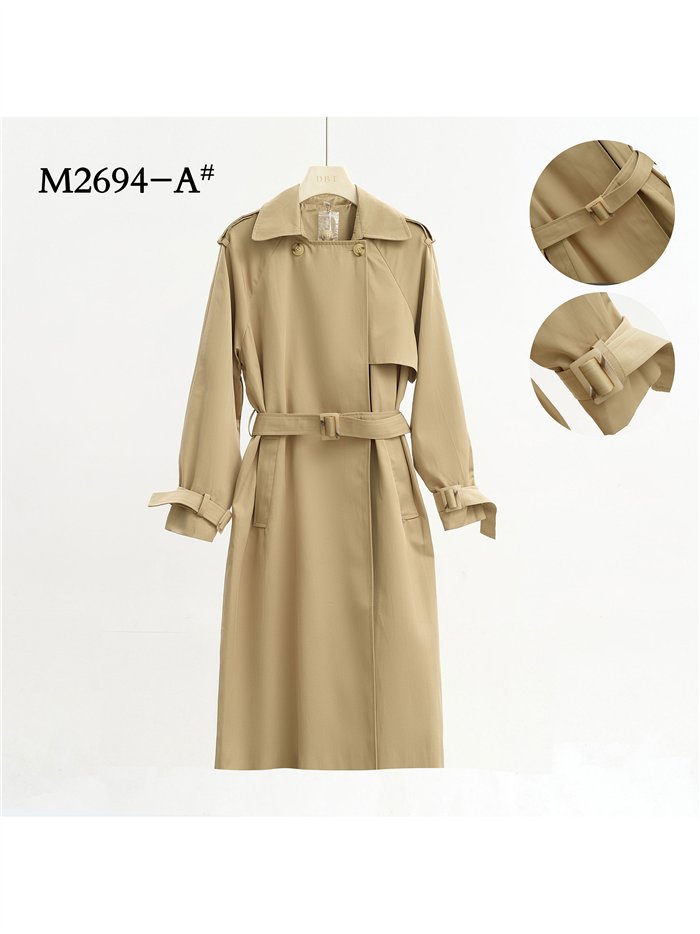Belted long trench coat