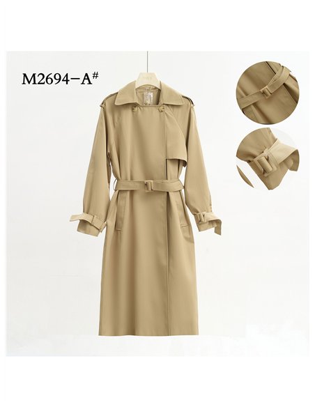 Belted long trench coat