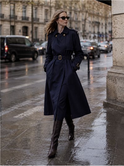 Belted long trench coat