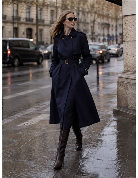 Belted long trench coat
