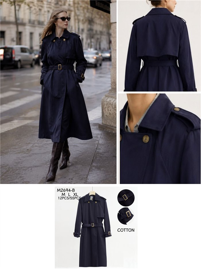 Belted long trench coat