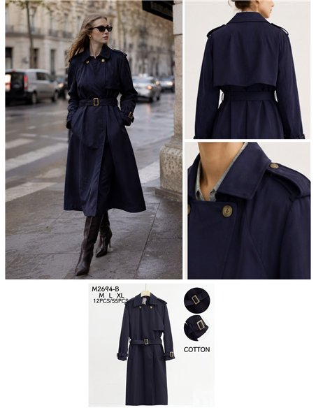 Belted long trench coat