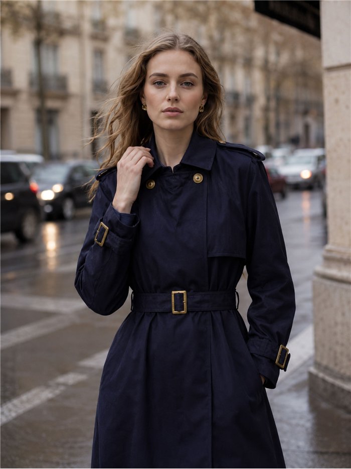 Belted long trench coat