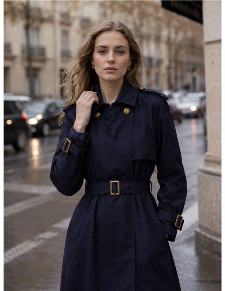 Belted long trench coat
