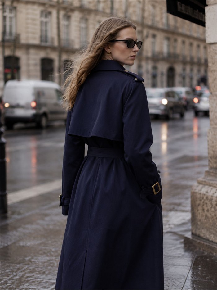 Belted long trench coat