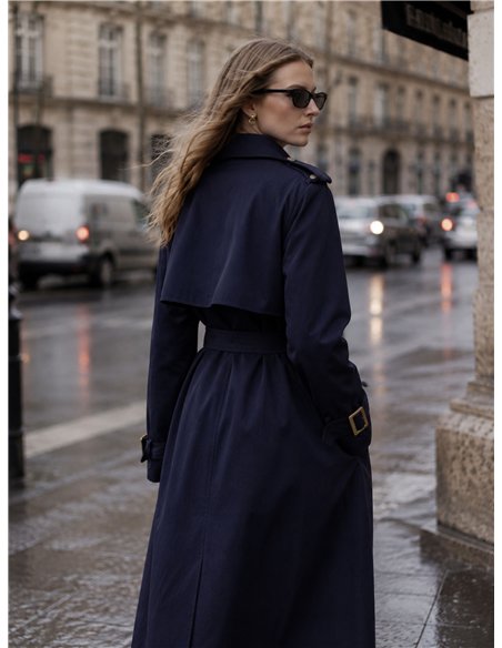 Belted long trench coat