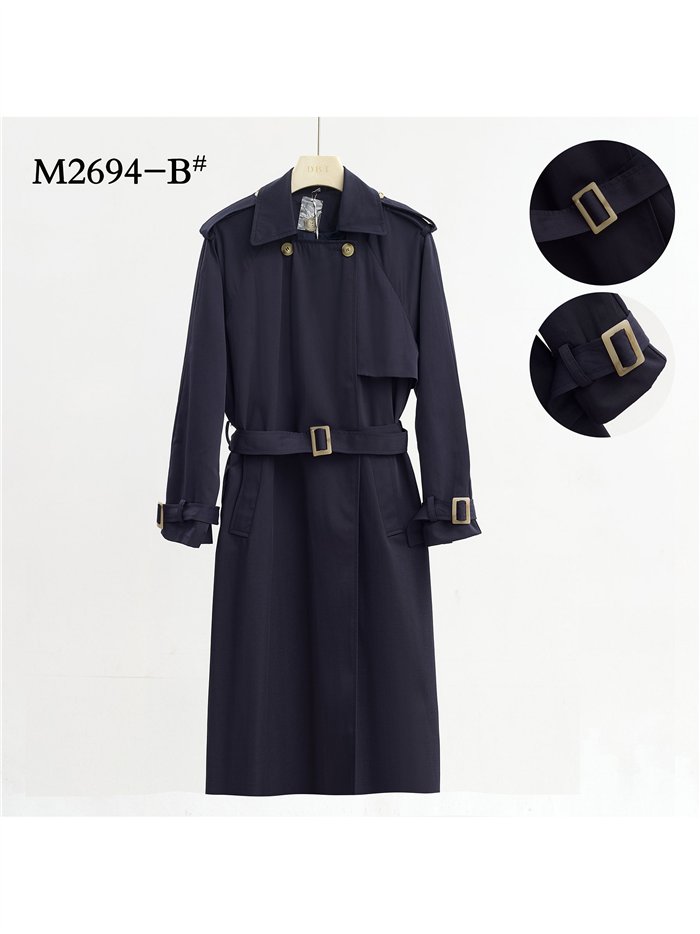 Belted long trench coat