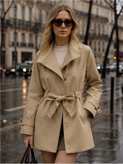 Gabardina corta cinturón