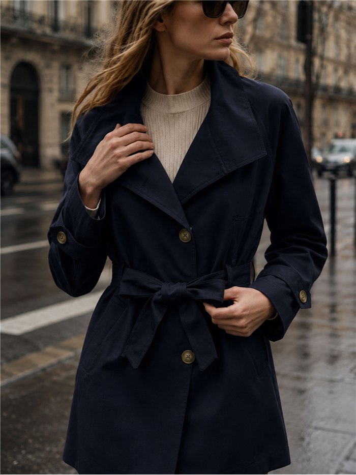 Gabardina corta cinturón