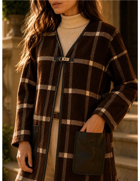 Checked cardigan with faux leather pockets