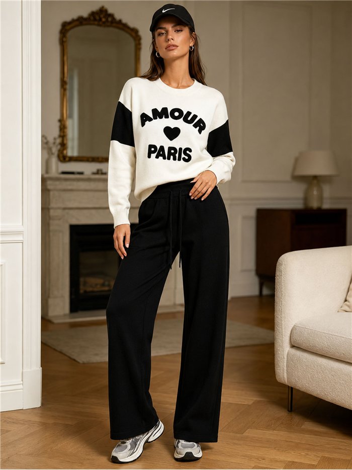 Conjunto jersey amour paris y pantalón wide leg