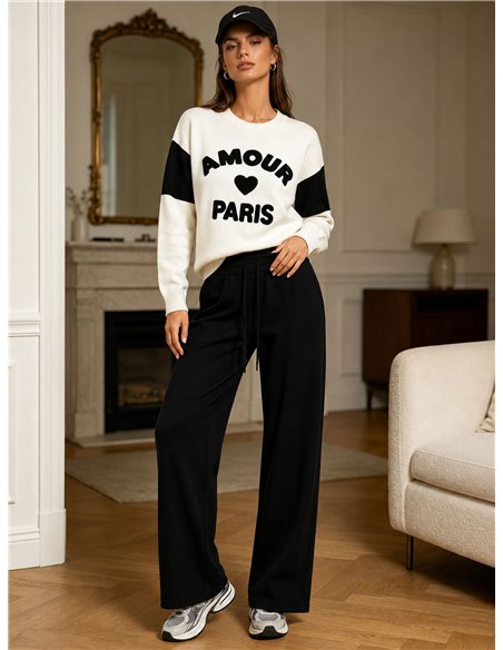 Conjunto jersey amour paris y pantalón wide leg
