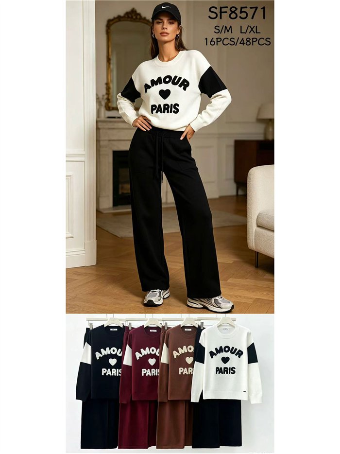 Conjunto jersey amour paris y pantalón wide leg