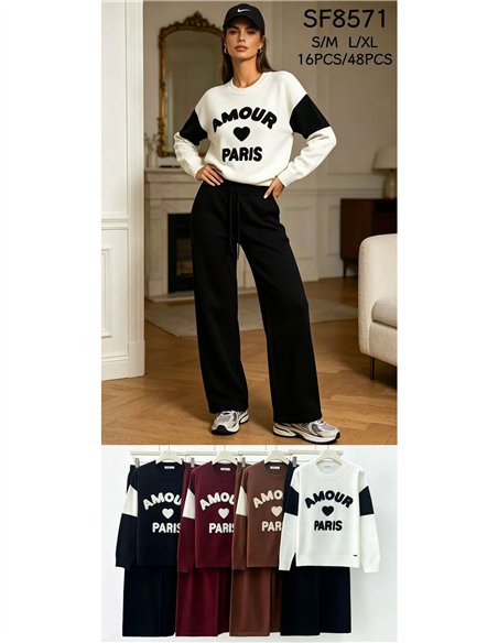 Conjunto jersey amour paris y pantalón wide leg