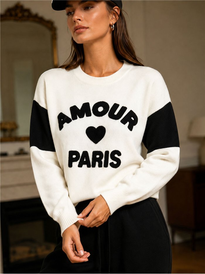 Conjunto jersey amour paris y pantalón wide leg