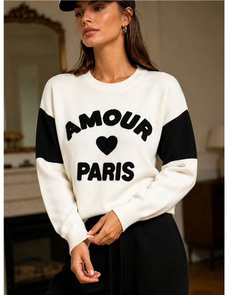 Conjunto jersey amour paris y pantalón wide leg