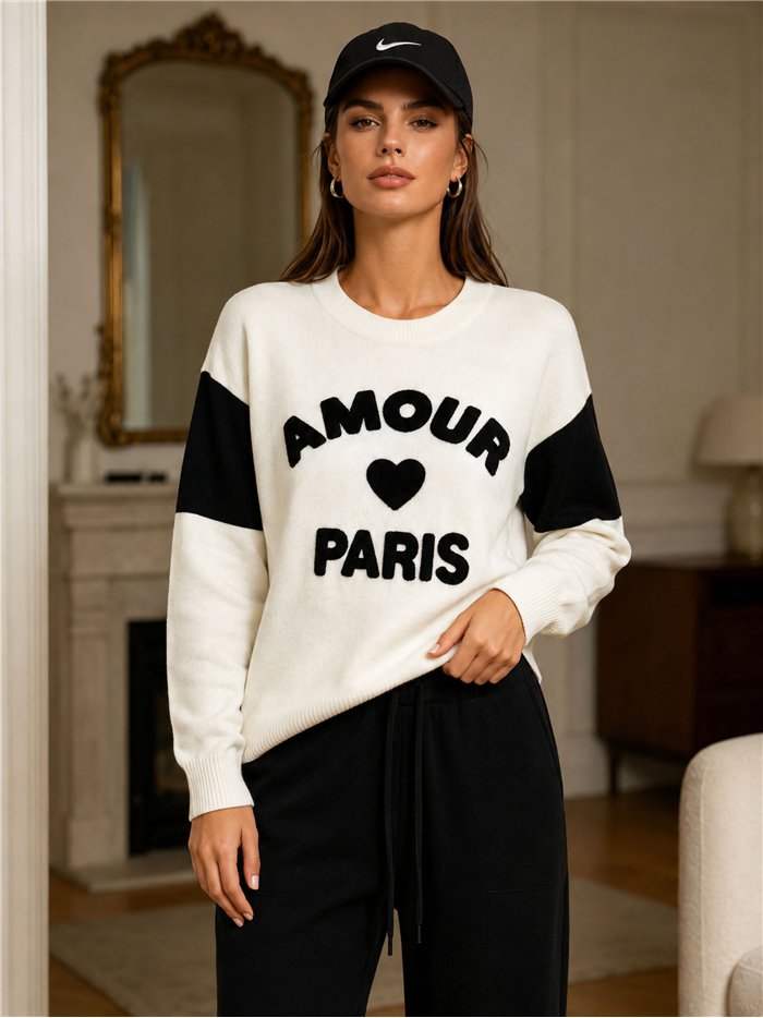 Conjunto jersey amour paris y pantalón wide leg