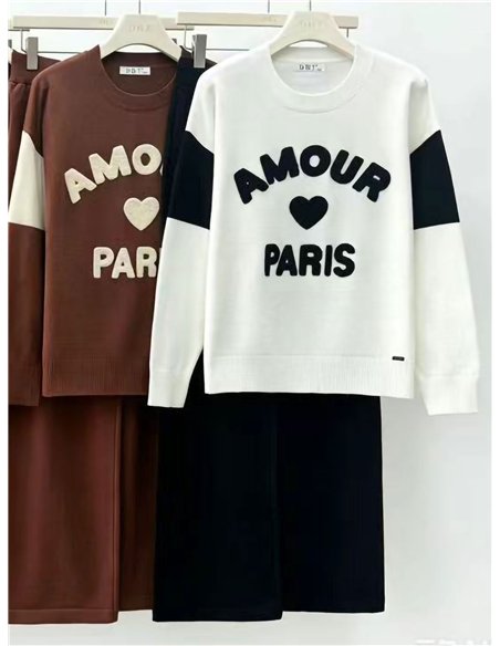 Conjunto jersey amour paris y pantalón wide leg
