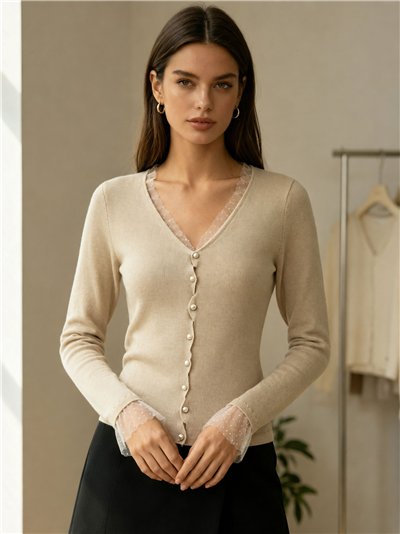 Pearl button lace knit cardigan