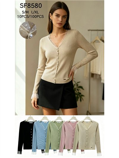 Pearl button lace knit cardigan 2