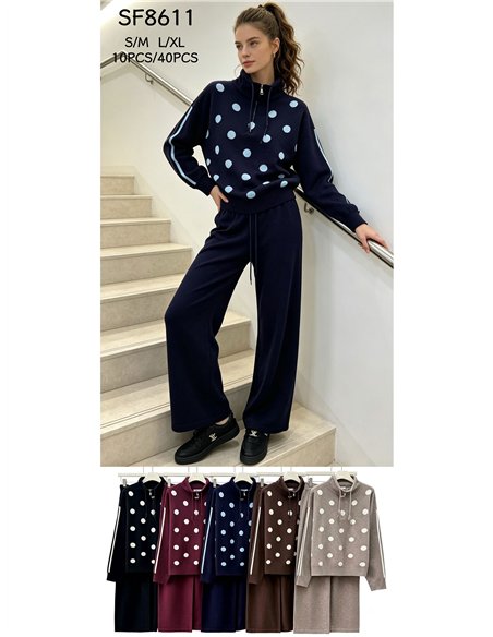 ensemble pull à pois zippé et pantalon large